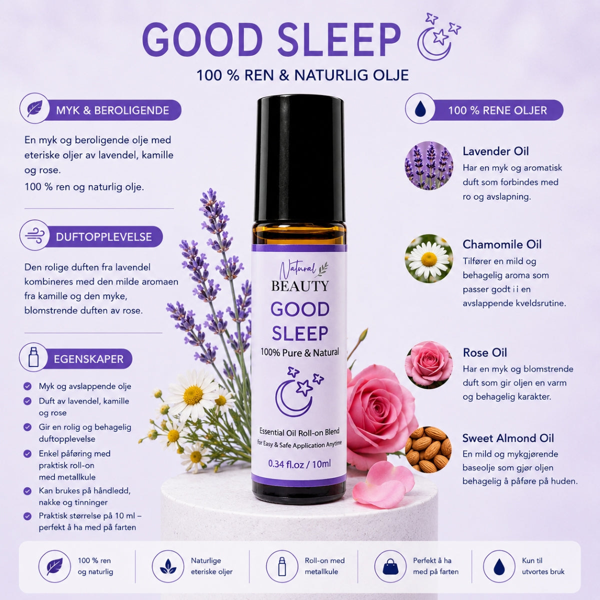 NaturalBeauty GOOD SLEEP Essential Oil Roll-on Blend 10ml