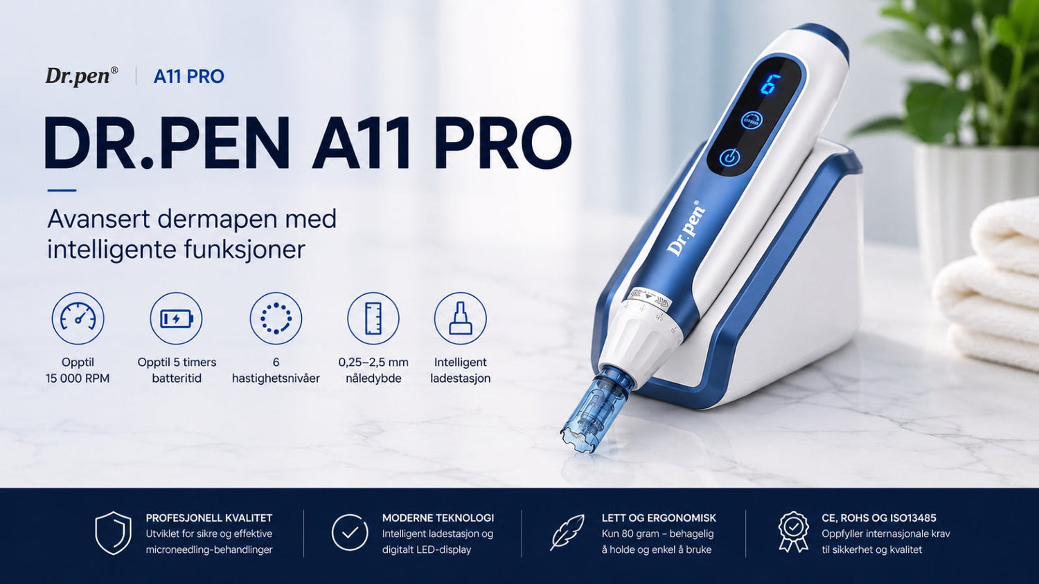 Dr.pen® A11 PRO – En moderne microneedling-pen med intelligent ladestasjon, høy kraft og ytelse