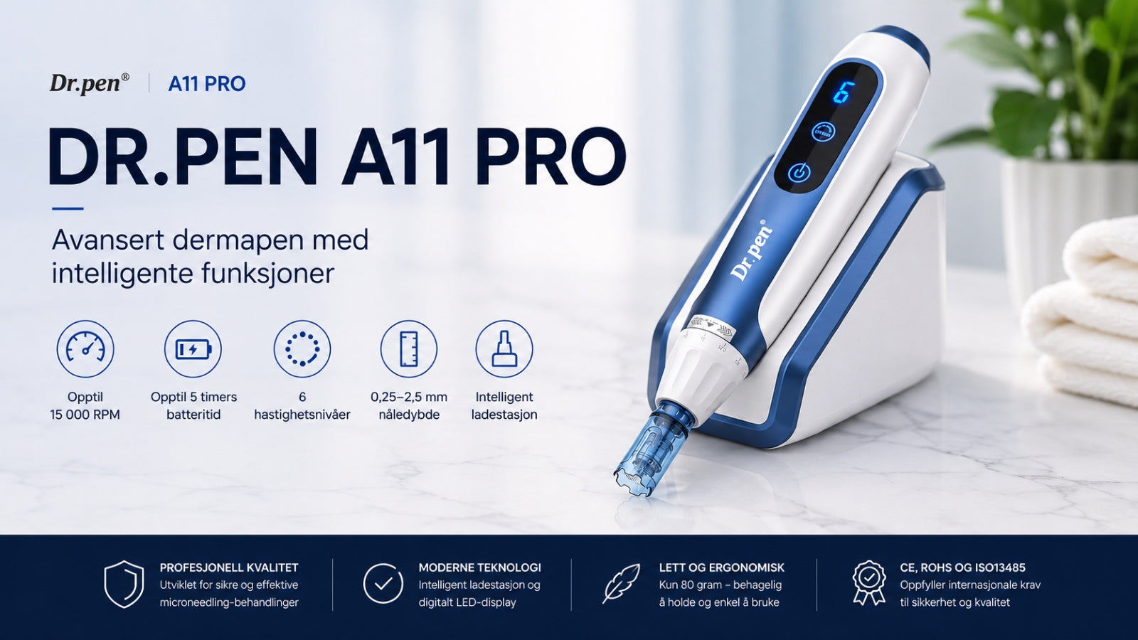 Dr.pen® A11 PRO – En moderne microneedling-pen med intelligent ladestasjon, høy kraft og ytelse