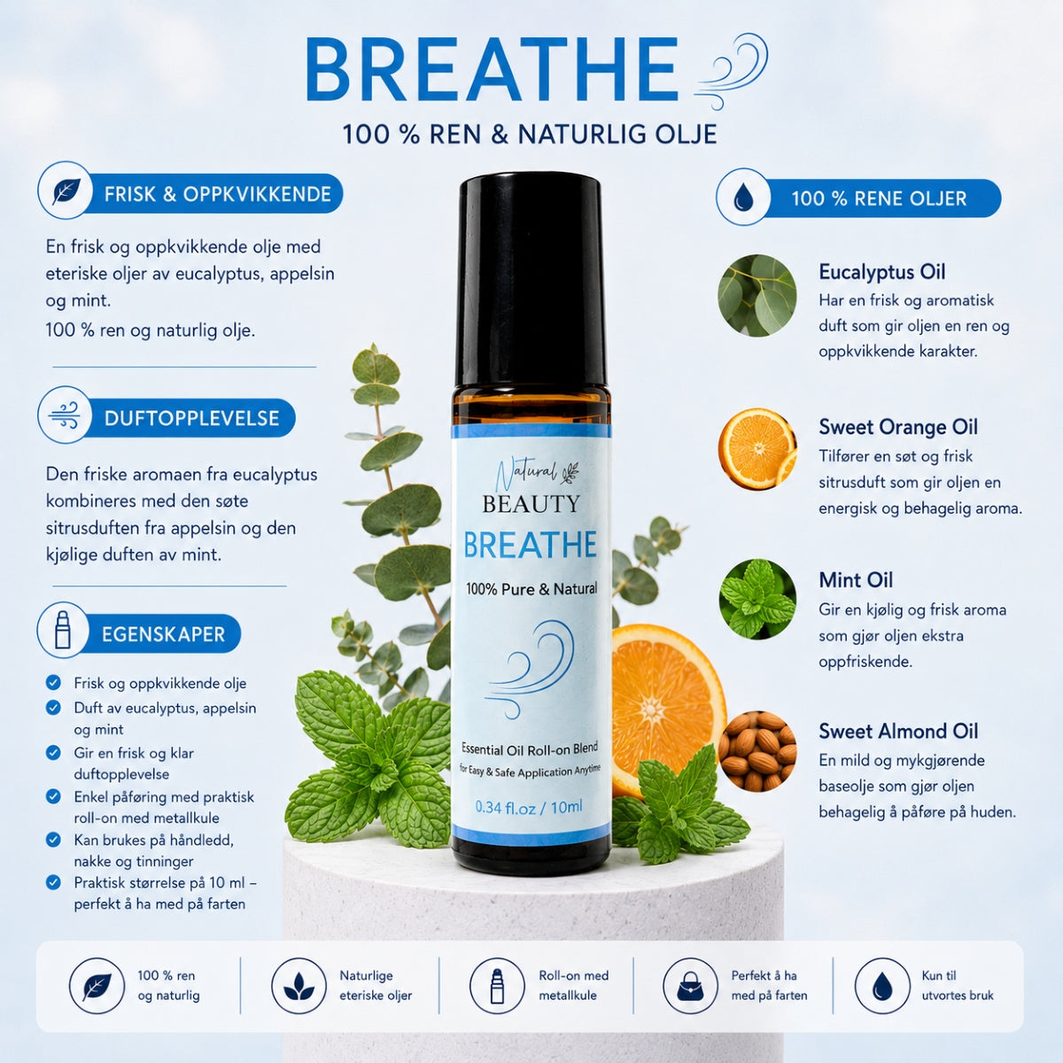 NaturalBeauty BREATHE Essential Oil Roll-on Blend 10ml