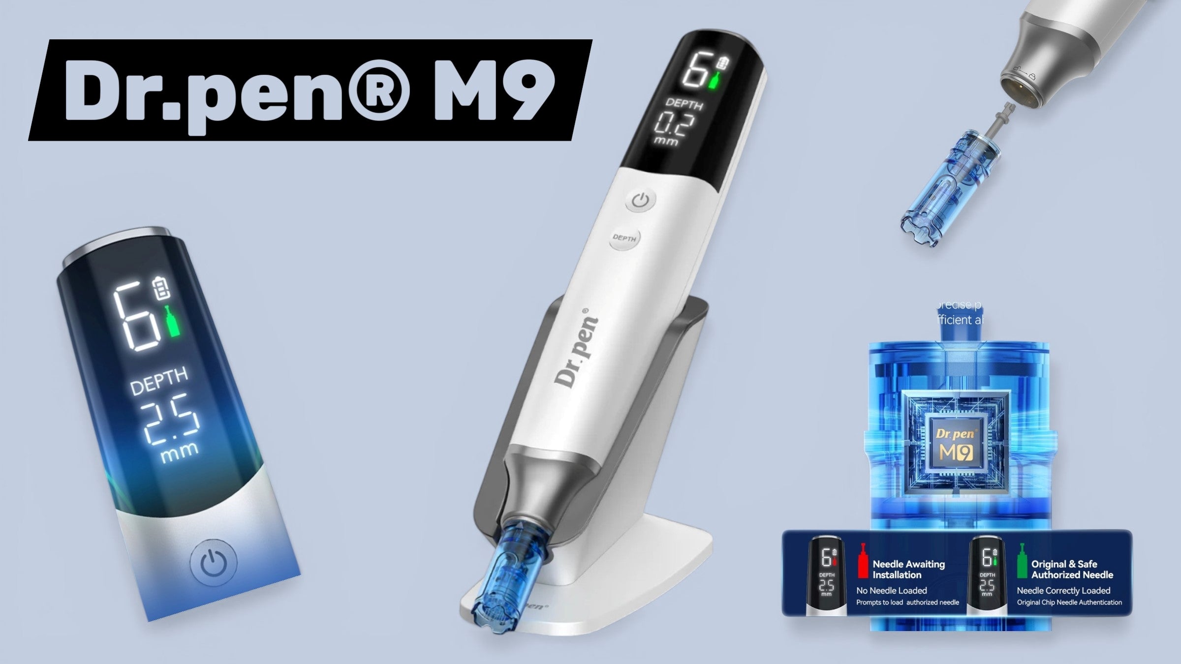 Last inn video: Avansert dermapen med integrert serumbeholder, intelligent chip-teknologi og terapeutisk LED-lys i rødt og blått.