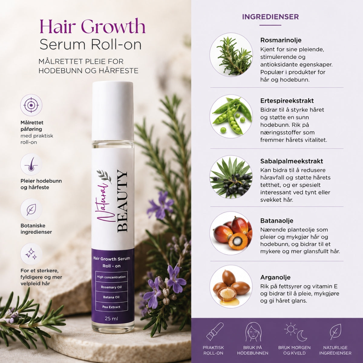 NaturalBeauty Hair Growth Serum Roll-on 25ml