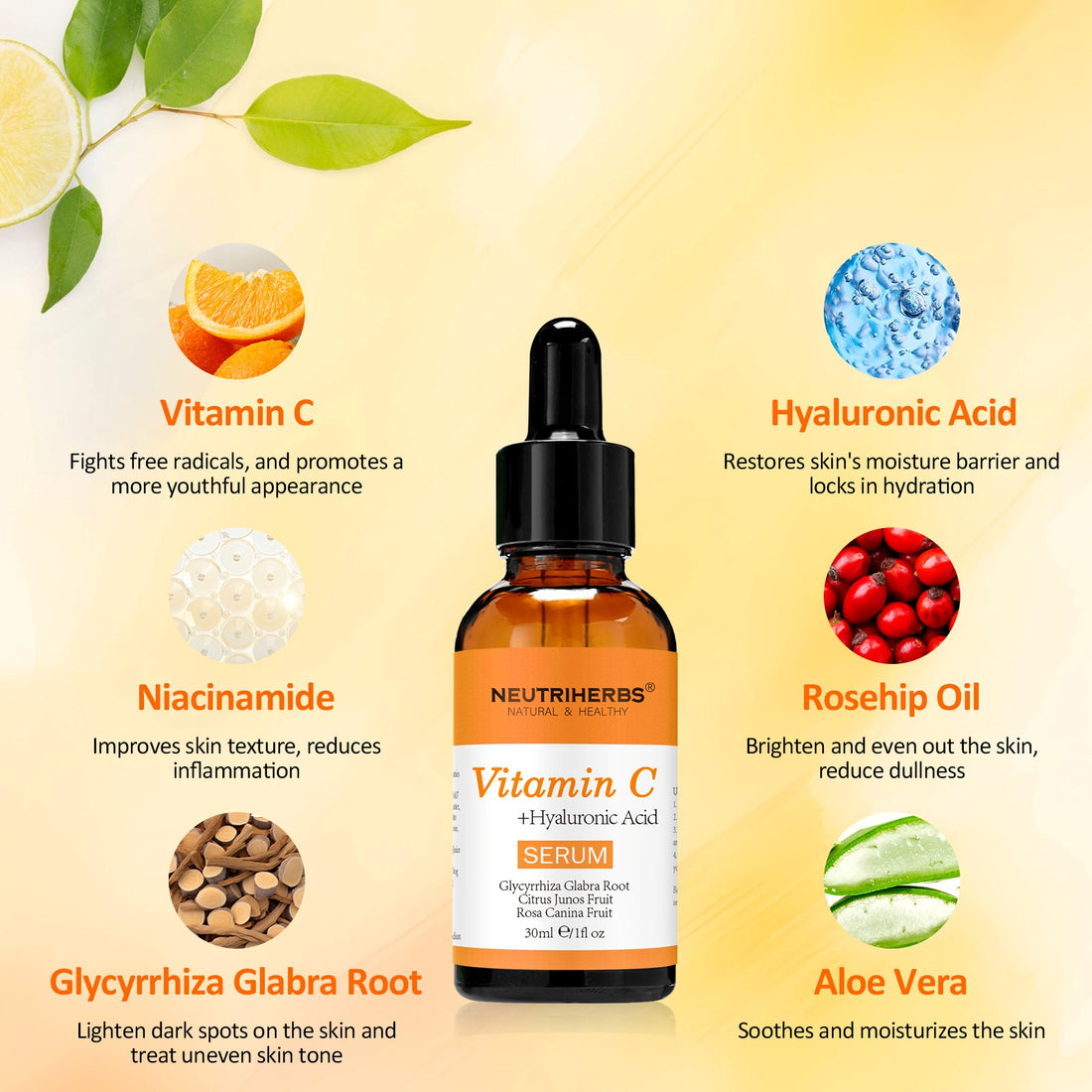 Neutriherbs® Vitamin C + Hyaluronic Acid Serum 15% | 30ml